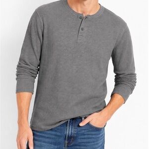 J.Crew XL Gray Waffle Knit Henley Long Sleeve Shirt Thermal Casual Top